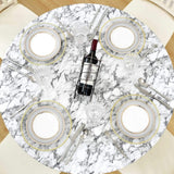 122CM Waterproof Wipeable Elastic Edge Round PVC Table Cloth Oilcloth Print Tablecloth for Kitchen White Marble Style