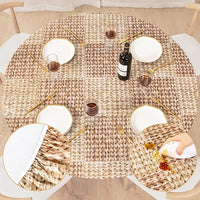 122CM Waterproof Wipeable Elastic Edge Round PVC Table Cloth Oilcloth Print Tablecloth for Kitchen Weaving Style