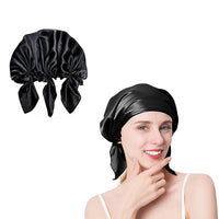 100% Mulberry Silk Night Cap Soft Sleeping Cap Hair Wrap Bonnet for Hair Care Black