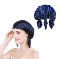 100% Mulberry Silk Night Cap Soft Sleeping Cap Hair Wrap Bonnet for Hair Care Navy