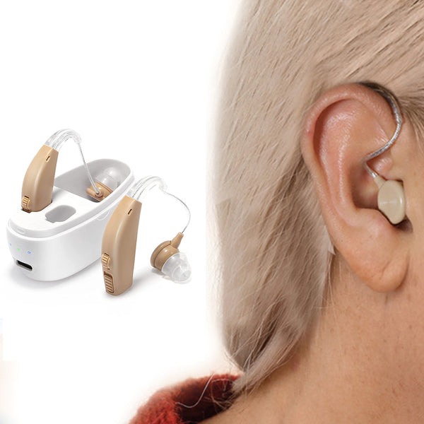 Rechargeable Hearing Aids for Seniors Noise Cancelling Hearing Aids Hearing Aids Amplifier Sound Assist Devices White