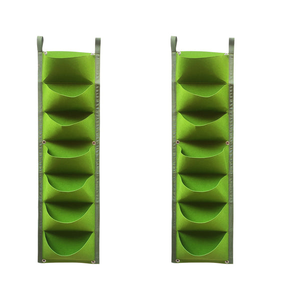 2Pcs 7-Pocket Wall Hanging Planting Bag Vertical Flower Grow Pouch Planter Garden Green