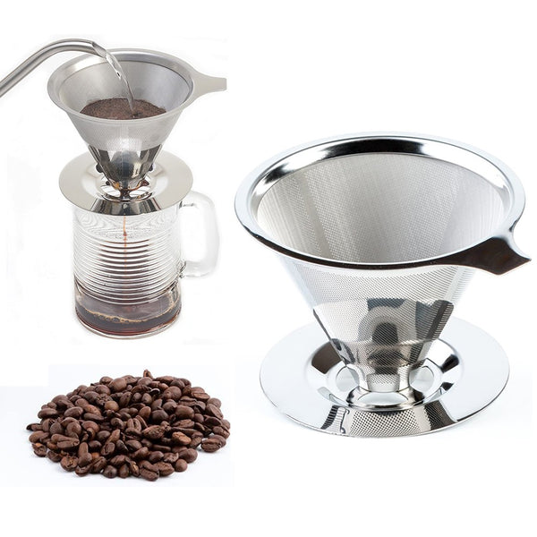 Stainless Steel Drip Cone Coffee Filter Portable Cone Pour-Over Coffee Metal Fine Mesh-Medium