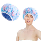 Double Layer Water-resistant Shower Cap Sleep Bath Hat Hair Care Blue