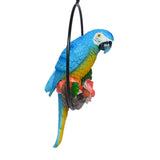 Hanging Parrot Statue Sculpture on Round Ring Decor for Patio Garden Lawn Blue