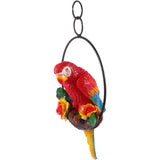 Hanging Parrot Statue Sculpture on Round Ring Decor for Patio Garden Lawn Red