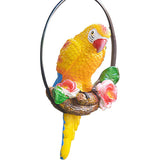 Hanging Parrot Statue Sculpture on Round Ring Decor for Patio Garden Lawn Yellow