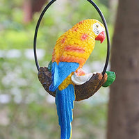 Hanging Parrot Statue Sculpture on Round Ring Decor for Patio Garden Lawn Yellow