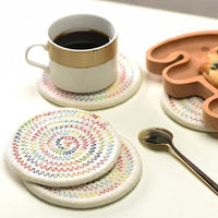 6Pcs Cup Coasters Set Heat Resistant Coaster Braided with Holder Multicolor