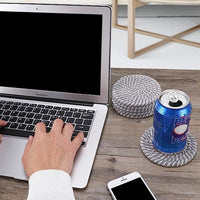 6Pcs Cup Coasters Set Heat Resistant Coaster Braided with Holder White and Grey