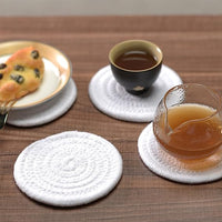 6Pcs Cup Coasters Set Heat Resistant Coaster Braided with Holder White