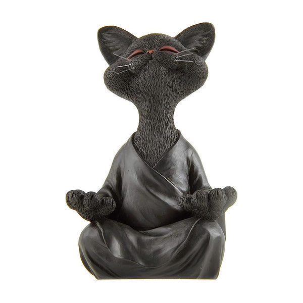 Happy Cat Figurine Meditation Yoga Ornament Home Garden Decoration Crafts Gifts Black