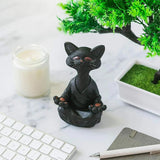 Happy Cat Figurine Meditation Yoga Ornament Home Garden Decoration Crafts Gifts Black