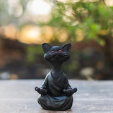 Happy Cat Figurine Meditation Yoga Ornament Home Garden Decoration Crafts Gifts Black