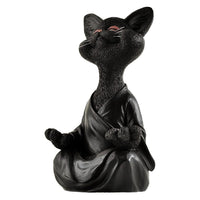 Happy Cat Figurine Meditation Yoga Ornament Home Garden Decoration Crafts Gifts Black