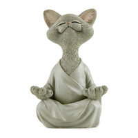 Happy Cat Figurine Meditation Yoga Ornament Home Garden Decoration Crafts Gifts Grey