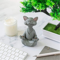 Happy Cat Figurine Meditation Yoga Ornament Home Garden Decoration Crafts Gifts Grey