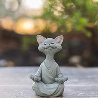 Happy Cat Figurine Meditation Yoga Ornament Home Garden Decoration Crafts Gifts Grey