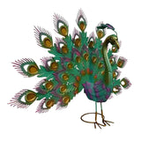 Metal Peacock Statue Garden Sculpture Animal Peacocks Ornament Decor Green