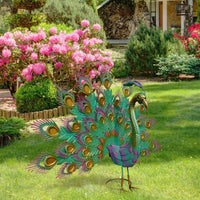 Metal Peacock Statue Garden Sculpture Animal Peacocks Ornament Decor Green