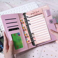 A6 PU Leather Notebook Binder Budget Planner Organizer Cover Cash Pockets Sheets Pink