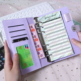 A6 PU Leather Notebook Binder Budget Planner Organizer Cover Cash Pockets Sheets Purple