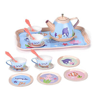 Kids Tea Set Toys Tin Tea Set with Carrying Case Pretend Toy for Little Girls and Boys Style 2