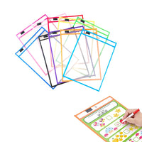 10Pcs Reusable Dry Erase Pocket Sleeves with Pen Sleeves Clear Sheet Protectors for Student Study Supplies