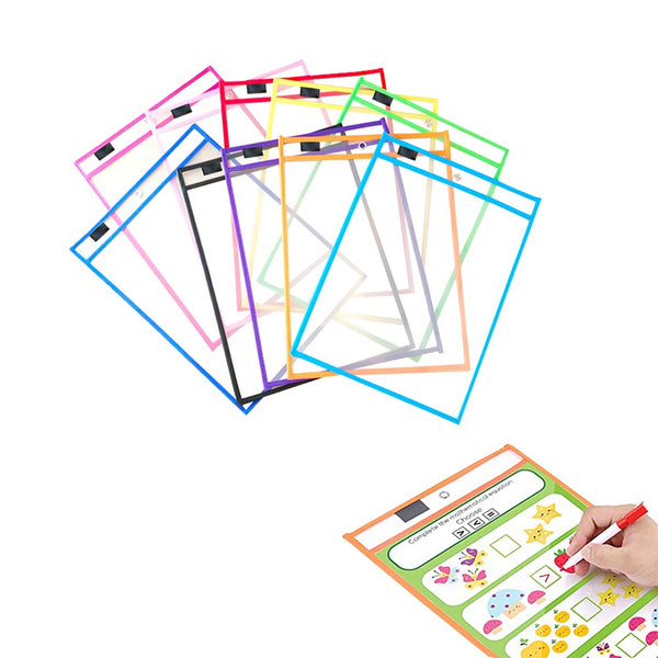 10Pcs Reusable Dry Erase Pocket Sleeves with Pen Sleeves Clear Sheet Protectors for Student Study Supplies