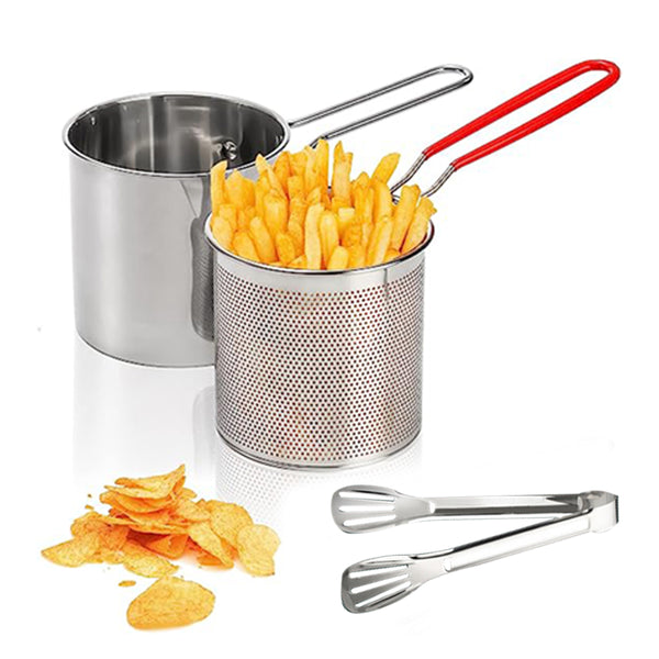 Stainless Steel Deep Fryer Pot with Strainer Basket and Tong Kitchen Cooking Pot