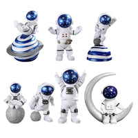 7-Piece Astronaut Figurine Miniature Spaceman Statue Sculpture Desktop Decor Ornaments Blue