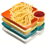 4Pcs Reusable Plastic Serving Platter with Sauce Holder Snack Plates Divided Party Trays