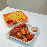 4Pcs Reusable Plastic Serving Platter with Sauce Holder Snack Plates Divided Party Trays