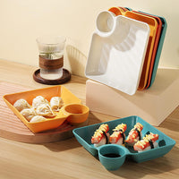 8Pcs Reusable Plastic Serving Platter with Sauce Holder Snack Plates Divided Party Trays