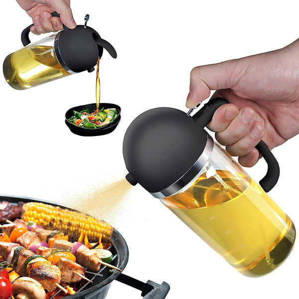 2-in-1 Oil Dispenser Oil Sprayer 550ml Oil Container with Scale for Cooking Kitchen Black