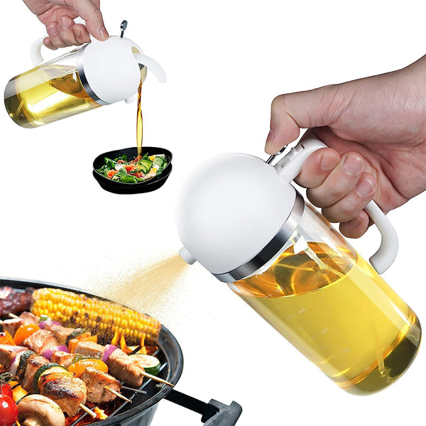 2-in-1 Oil Dispenser Oil Sprayer 550ml Oil Container with Scale for Cooking Kitchen White