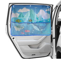 Car Rear Window Sun Shade for Baby Car Window Curtain with Net Pocket Blue