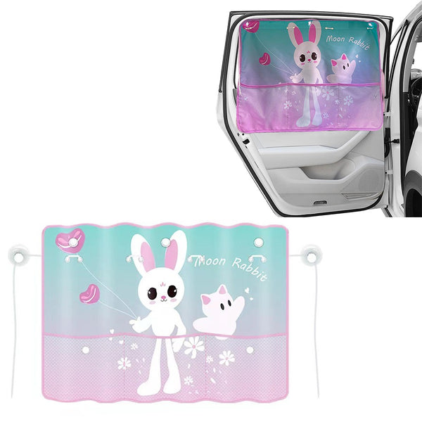 Car Rear Window Sun Shade for Baby Car Window Curtain with Net Pocket Pink