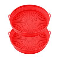 2Pcs Round Foldable Air Fryer Silicone Pot Reusable Baking Tray Basket Mat Oven Accessories Red