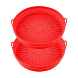 2Pcs Round Foldable Air Fryer Silicone Pot Reusable Baking Tray Basket Mat Oven Accessories Red