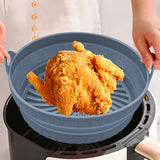 2Pcs Round Foldable Air Fryer Silicone Pot Reusable Baking Tray Basket Mat Oven Accessories