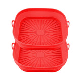 2Pcs Square Foldable Air Fryer Silicone Pot Reusable Baking Tray Basket Mat Oven Accessories Red