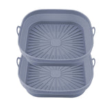 2Pcs Square Foldable Air Fryer Silicone Pot Reusable Baking Tray Basket Mat Oven Accessories Grey