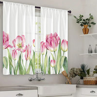 Pair of Kitchen Curtains Room Door Blackout Curtains Home Decor Pink