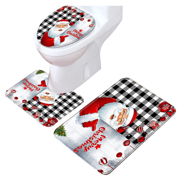 3Pcs Set Christmas Non-Slip Bathroom Floor Mat Toilet Lid Cover Toilet Mat Bathroom Decor Style 3