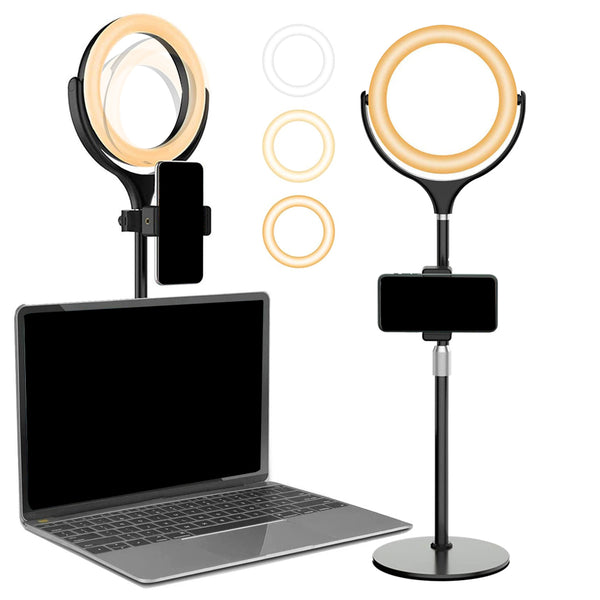 Desk Ring Light with Stand and Phone Holder for Online Meeting Live Streaming Makeup Video Recording Black