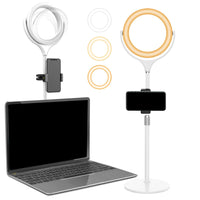 Desk Ring Light with Stand and Phone Holder for Online Meeting Live Streaming Makeup Video Recording White