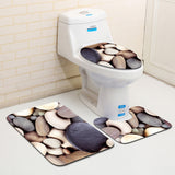 3Pcs Non-Slip Bath Mat Bathroom Contour Toilet Seat Lid Cover Set Style 2