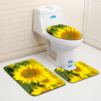 3Pcs Non-Slip Bath Mat Bathroom Contour Toilet Seat Lid Cover Set Style 3