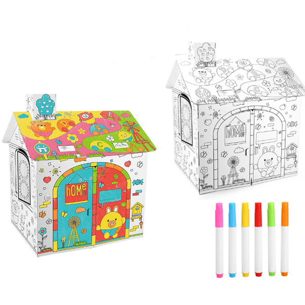 DIY Cardboard House Kids Art and Craft for Fun Coloring Painting Drawing Doodling Style 1